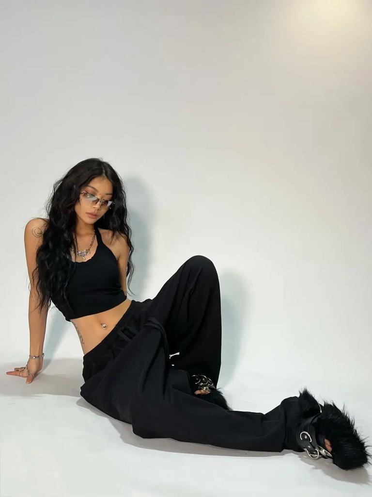 Повседневные и удобные серые спортивные штаны для женщин с накрахмаленной талией свободного кроя и брюки-парашюты