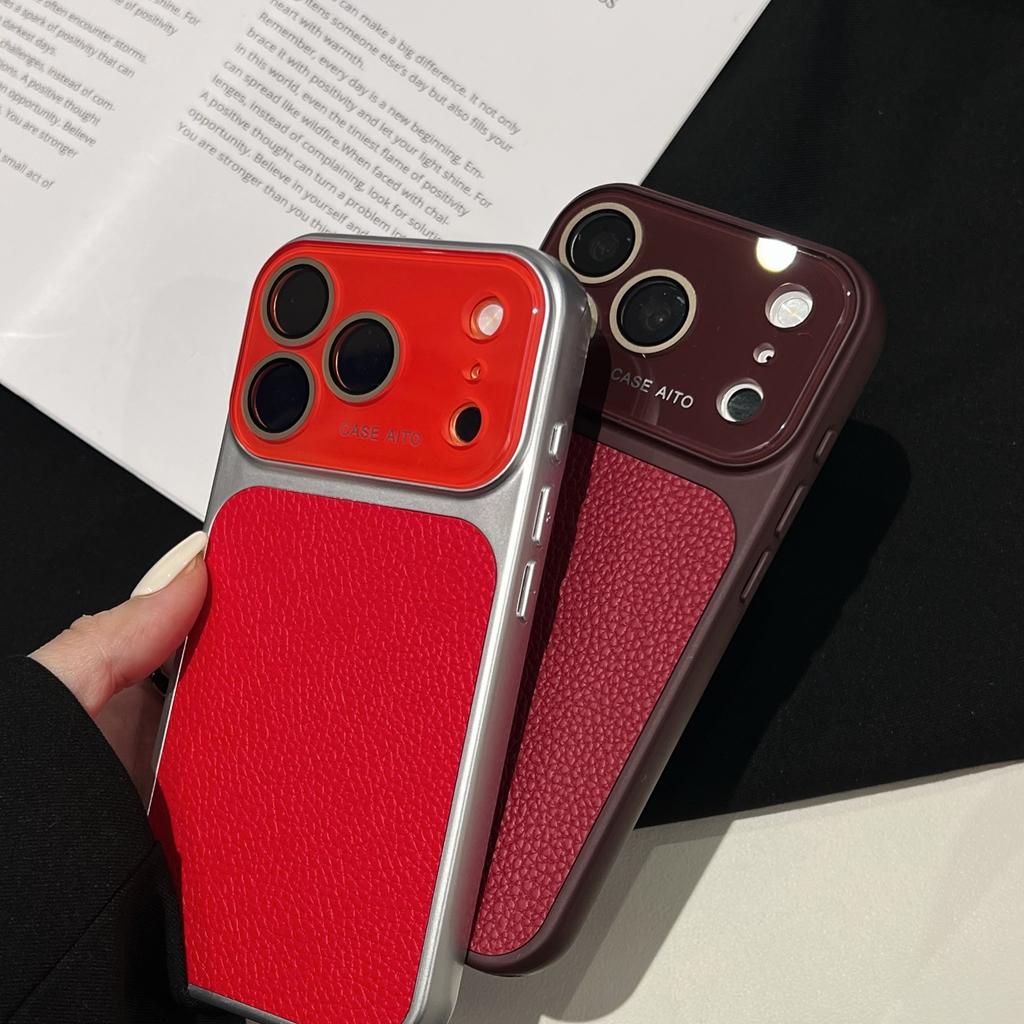 Модный Усовершенствованный Однотонный Чехол с Текстурой Личи для iPhone 17 16 15 14 Pro Max Ударопрочный Защитный Чехол для Телефона