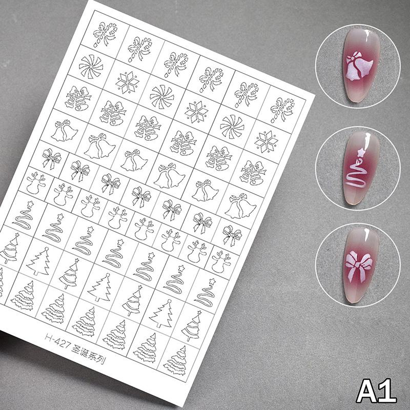 Airbrush Stencil For Nails Winter Snowflake Snow Tree Christmas Decors Hollow Nail Stickers Airbrush French Manicure Tips