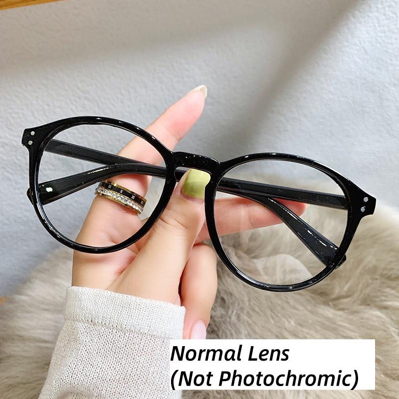 Round Pochromic Myopia Glasses Retro Color Changing Near Sight Glasses for Women Men Anti Blue Light UV Protection Eyeglasses