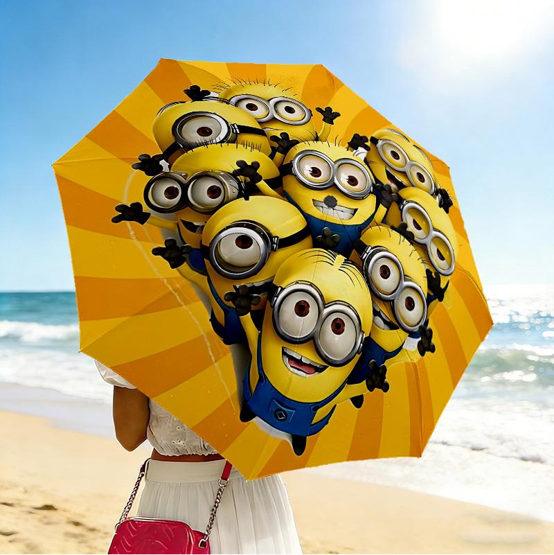 Minion Party 8 Ribs 3Fold Black Glue Uv Protection Umbrella Sun Protection Rainproof Compact Folding Umbrella For Travel Daily Use C923415