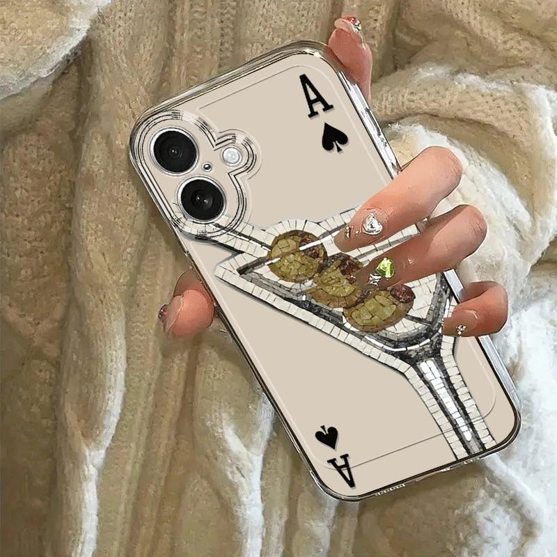 Cocktail poker pattern mobile phone case suitable for iPhone 17 16 15 14 13 12 11 Pro/ Max /Plus anti-fall and shockproof