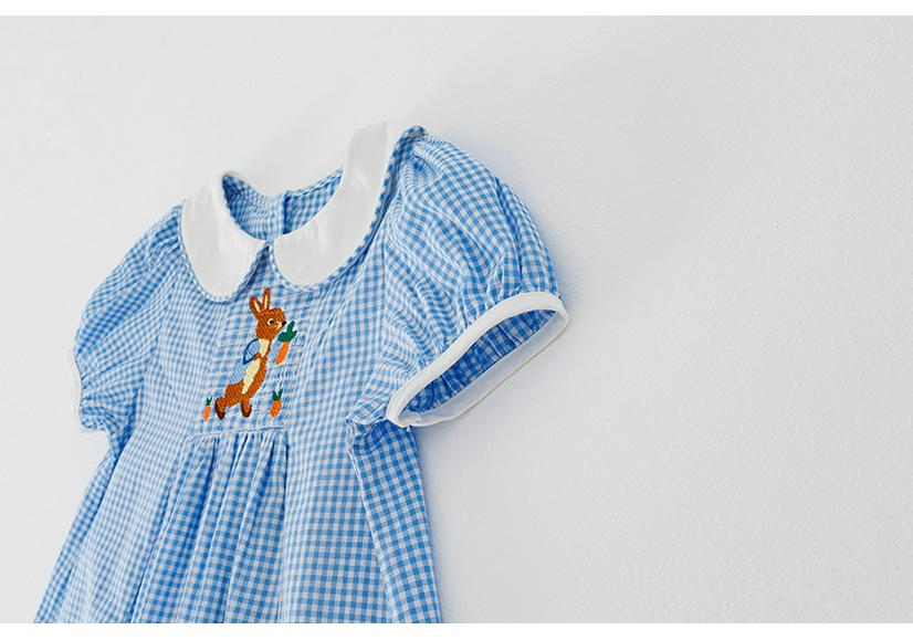 Летнее корейское клетчатое платье для девочек Peter Rabbit с сборками и воротником-куклой, 2025