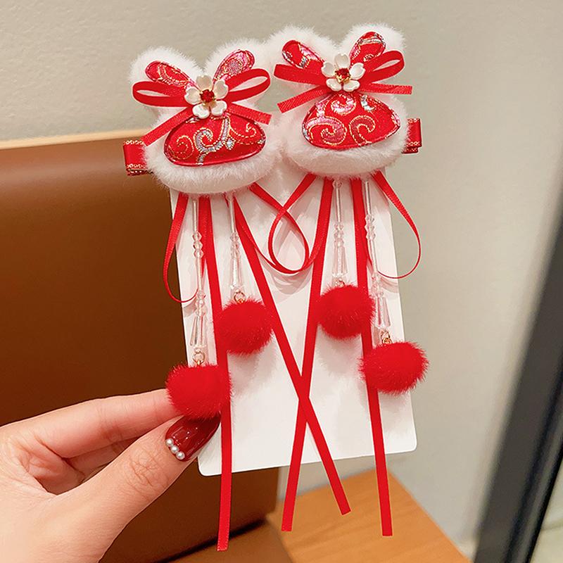 1 пара детских красных заколок-бантов для волос, кавайные аксессуары для волос, заколки для волос с кисточками в виде бабочек, универсальные заколки для волос в старинном стиле