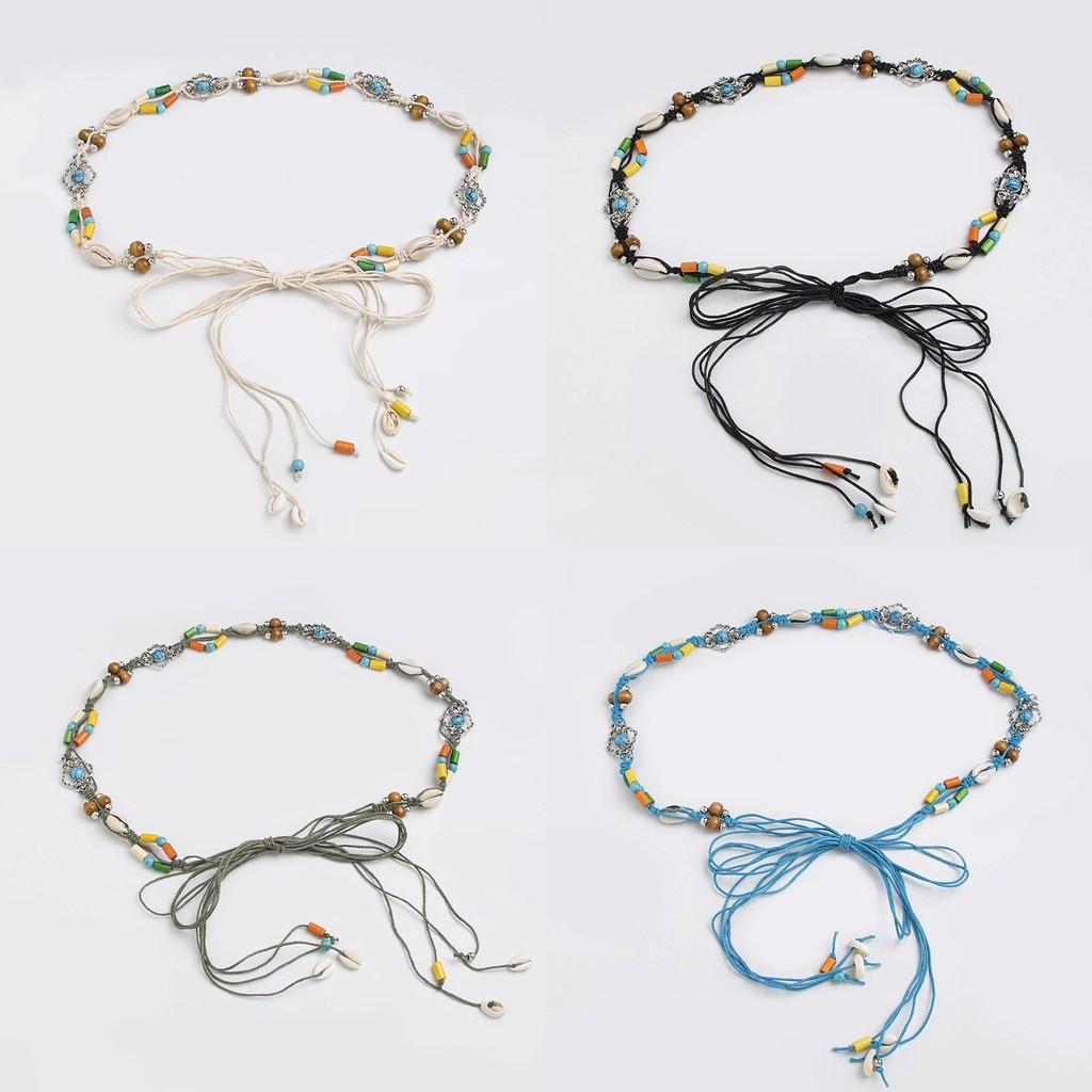 Bohemian Waist Cord With Embellished Shells And Wooden Beads For Beach And Vacation Accessories