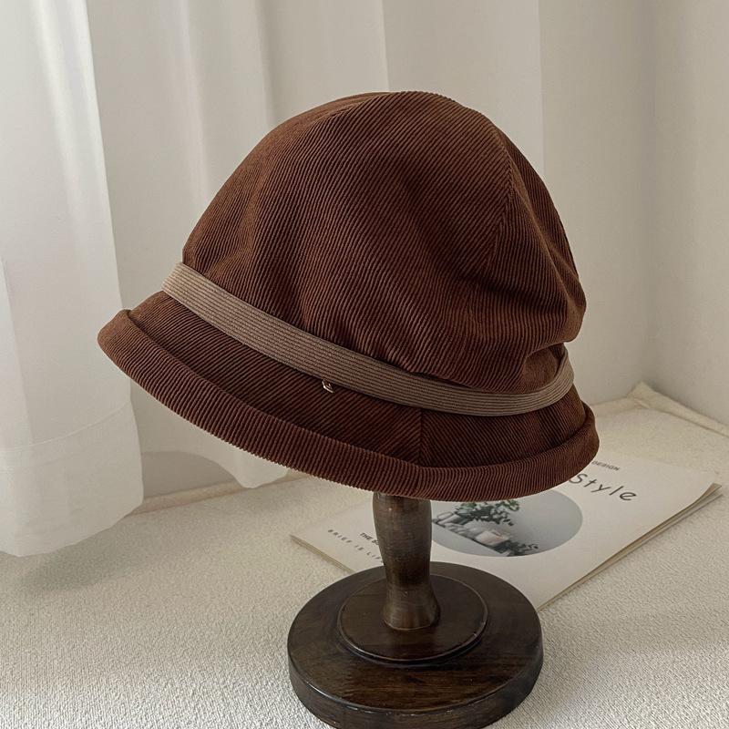 Autumn and winter new retro versatile face small pile hat thickened corduroy warm bucket hat bag head hat tide