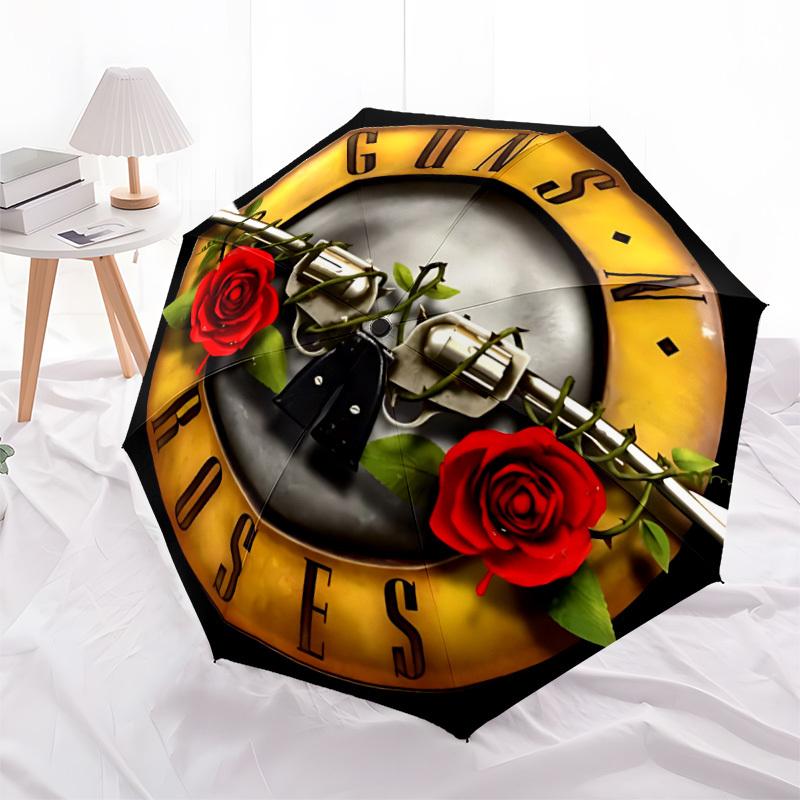 1 шт. Складной зонт-автомат с рисунком Guns N Roses, портативный складной дизайн, повседневный аксессуар для улицы, для всех сезонов, Рождество, День рождения, Фестиваль Gi