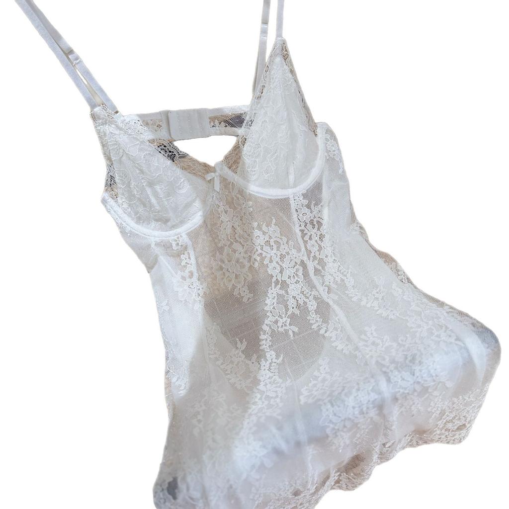 Pajamas female sexy lace mesh nightdress hollow temptation pure desire suspender pajamas summer transparent mood short skirt