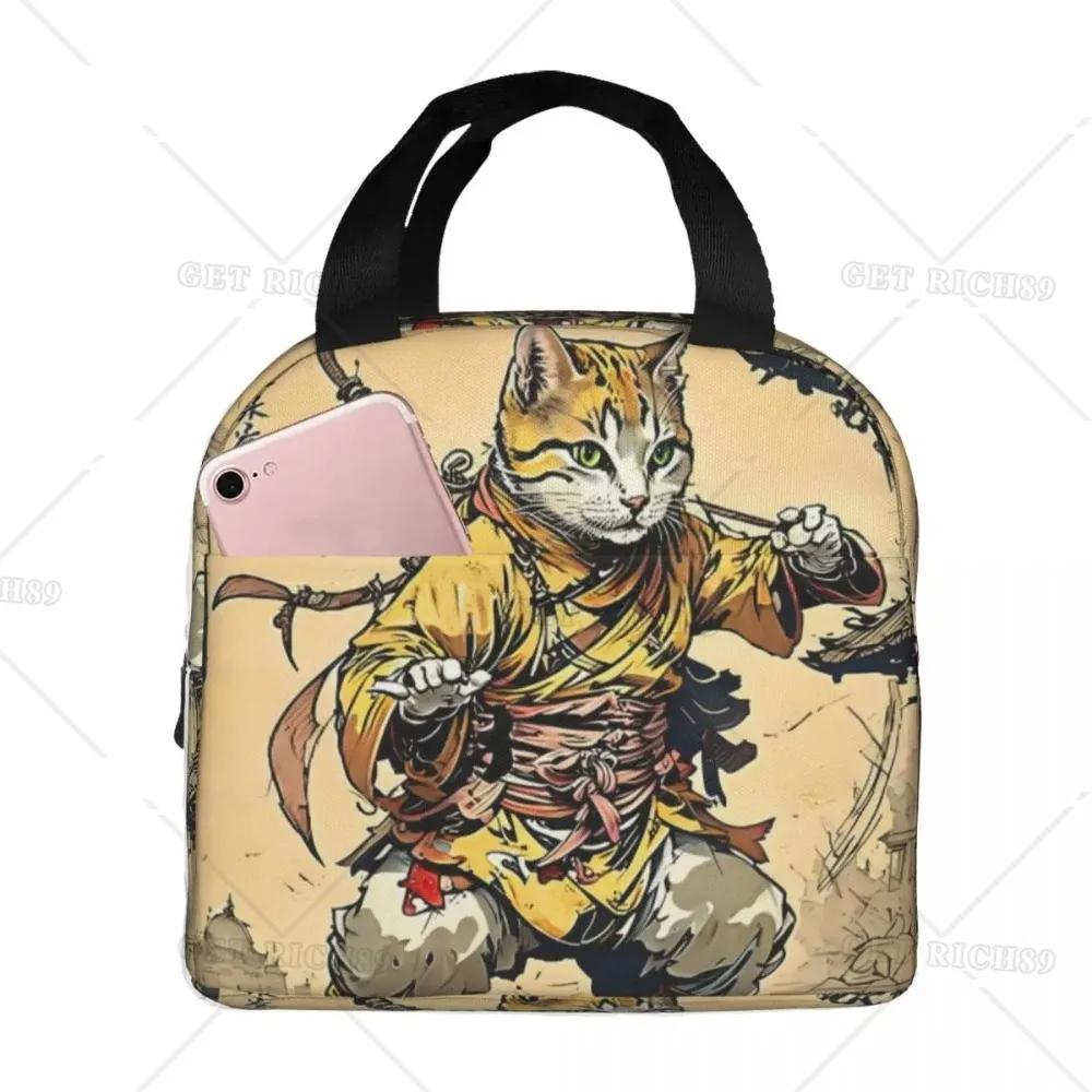 Изолированная сумка для обеда Shaolin Cat Mastering Martial Art, термохолодильник, ланч-бокс с карманом для женщин, мужчин, детей, работы, пикника, школы