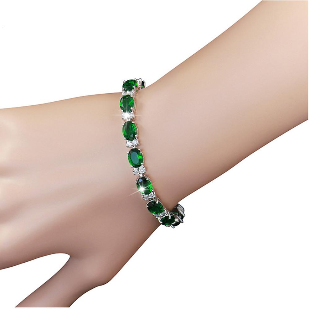 Luxury 925 Sterling Silver Emerald Gem Moissanite Diamond 18 /20cm Bracelet for Women Bangle Charm Fine