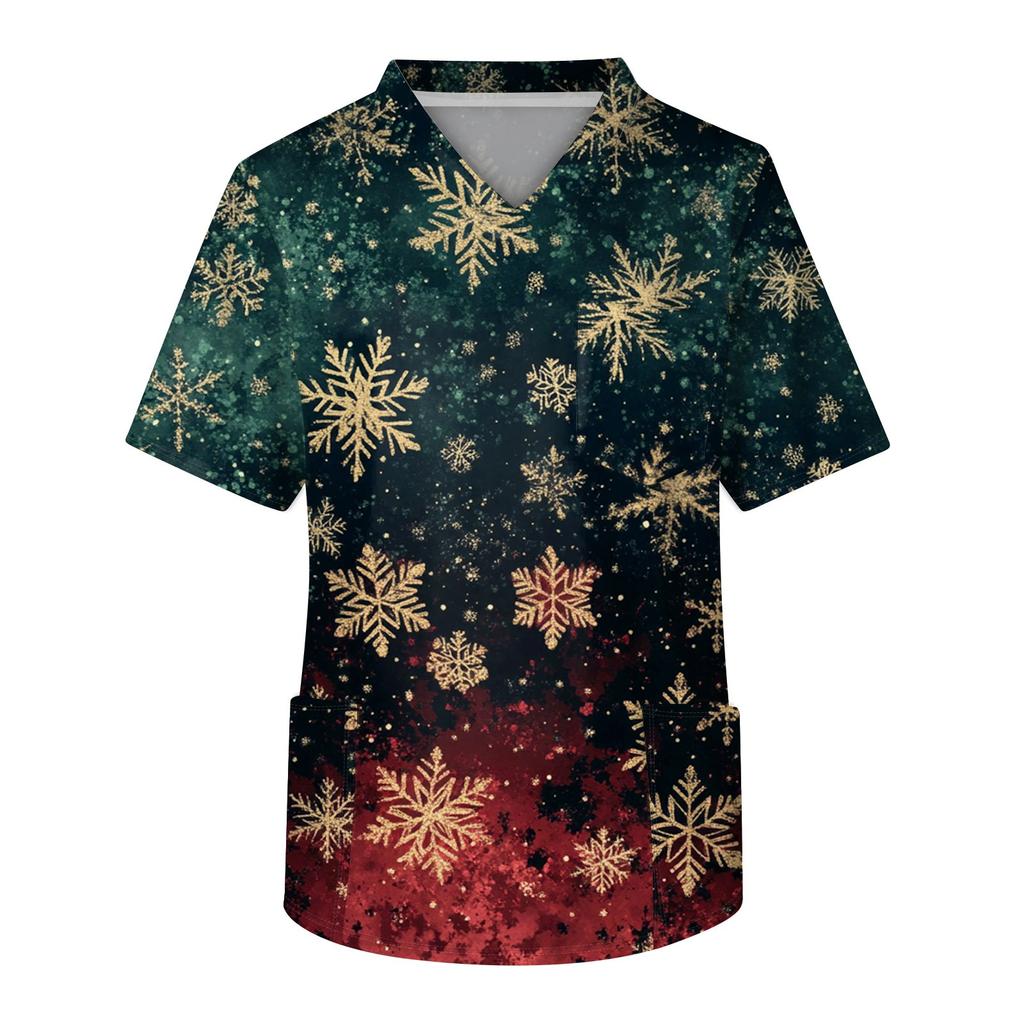 Мужской топ с коротким рукавом, V-образным вырезом, рождественским принтом и нагрудным карманом