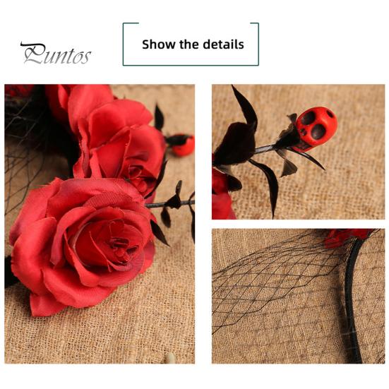 Повязка на голову на Хэллоуин, искусственная роза, сетчатая повязка на голову, праздничный головной убор, макияж на Хэллоуин, аксессуар для волос, женский обруч для волос