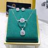 Women's Fashion Zircon Pendant, Earrings, and Ring Set - Trendy Three-Piece Square Design