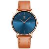 Watch Simple Stylish Thin Casual Date Display Waterproof Analog Quartz Watch Leather Strap Blue Orange [BEN NEVIS] Men's