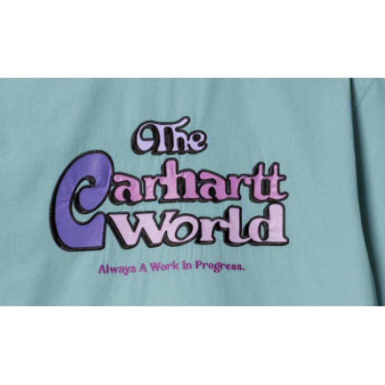 Carhartt WIP Однобортная рубашка с коротким рукавом, вышивка логотипа, унисекс, ледяно-голубая A241008-2CN-XX