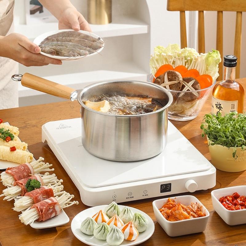 Профессиональный набор фритюрниц для кухни с крышкой, корзиной-дуршлагом и щипцами для приготовления пищи, деревянная ручка для защиты от нагрева, для домашнего использования