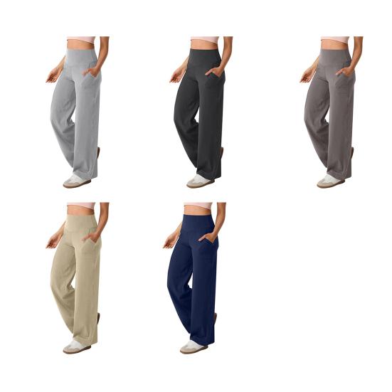 Женские штаны для йоги, однотонные, с высокой талией, широкие спортивные штаны с карманами, утягивающие живот, прямые брюки для платья