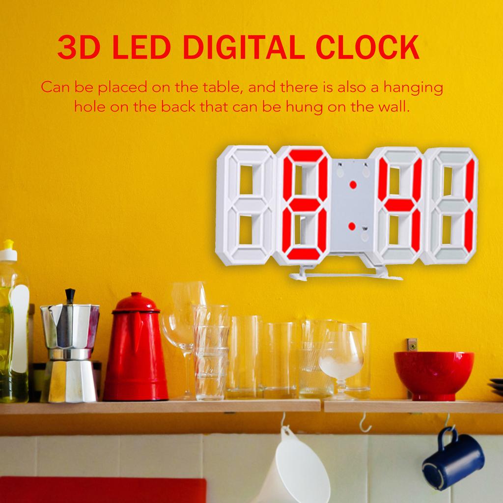 3D LED Digital Clock Electronic Table Clock Alarm Clock Wall Glowing Hanging Clocks White Shell Pink Display
