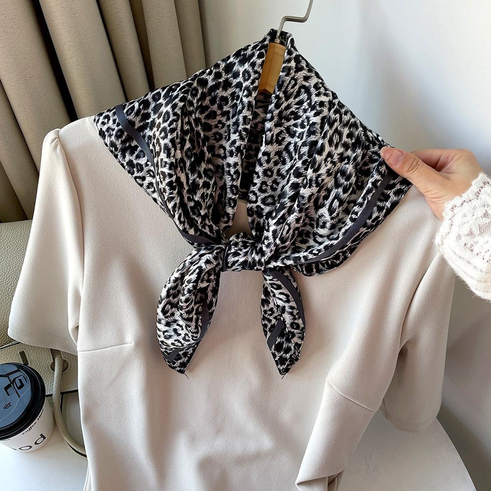 European and American shawls simulation silk female leopard print versatile headscarf small square scarf 71cm shawl scarf hot sale