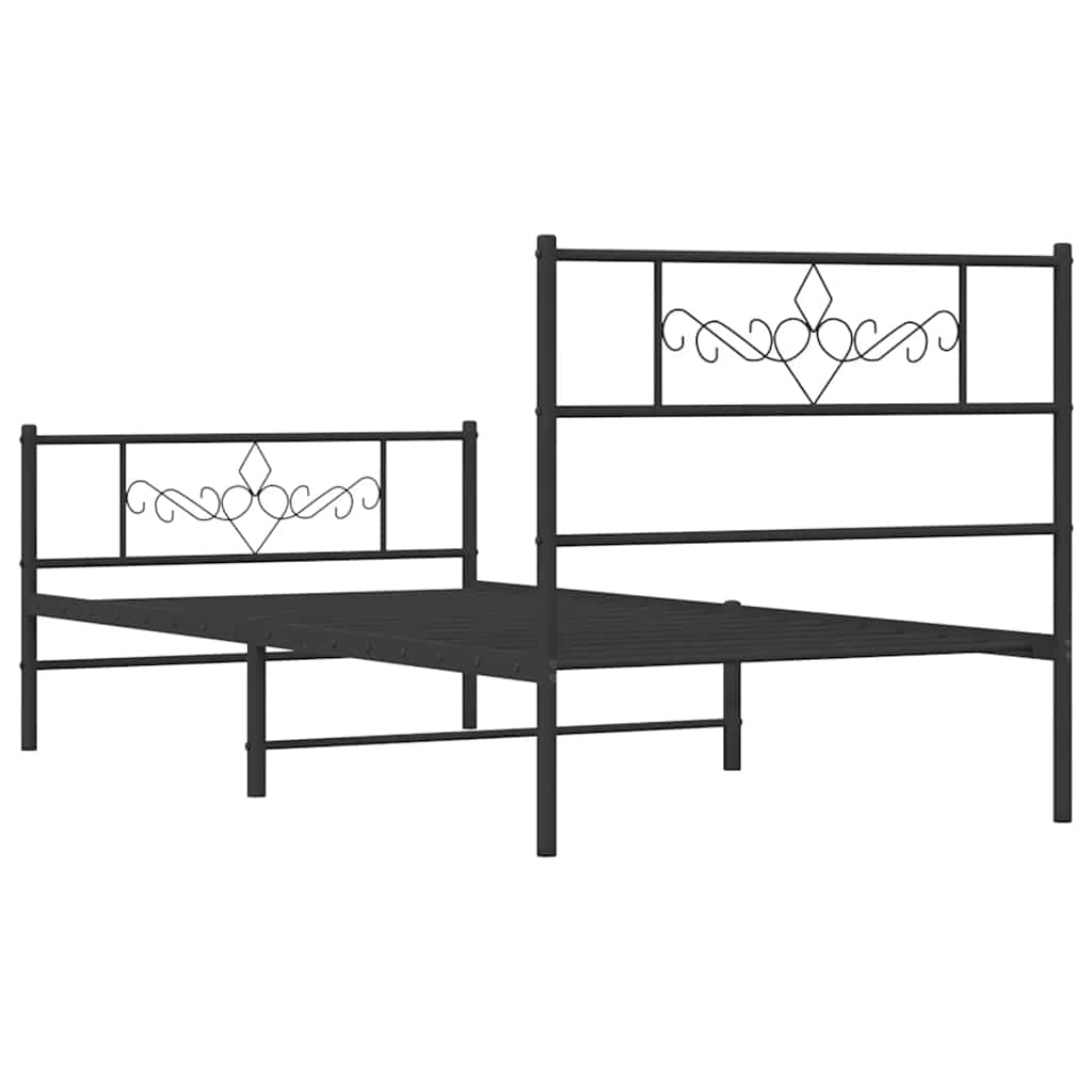 Metal Bed Frame with Headboard and Footboard Black 100x190 cm