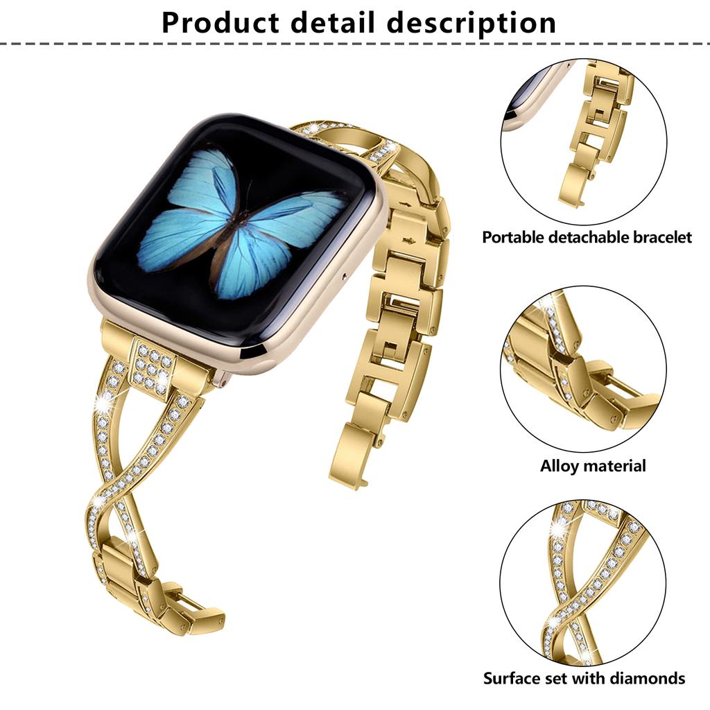 KALEBOL Cross Watch Band for Apple Watch Series 10 9 8 7 SE 6 5 4 3 2 1 42mm 41mm 40mm 38mm Rhinestone Zinc Alloy Wrist Strap