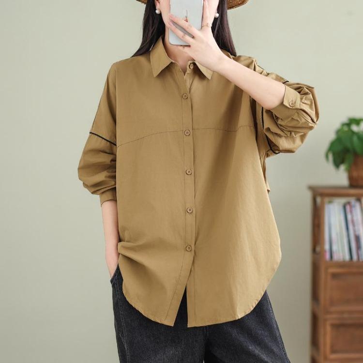 Autumn Vintage Plus Size Women Blouse Coat Jackets Solid Basic Long Sleeve Loose Button Outerwear