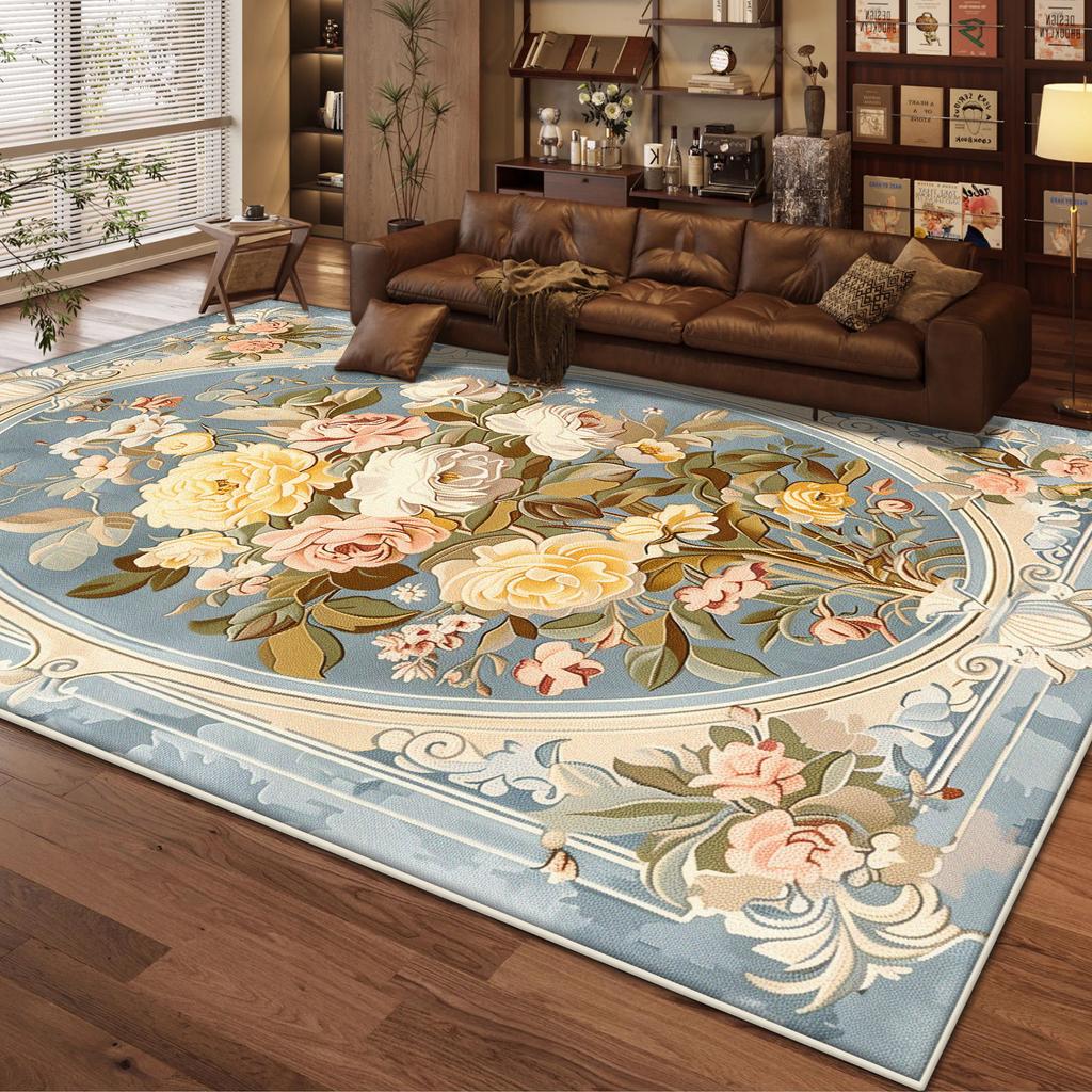 European Style Home Decoration Living Room Rug Non-slip Cute Girl Room Decor Carpet Floral Design Dressing Table Mat Washable