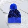 Women Knitting Hat Plush Ball Decor Shiny Sequins Decor Brimless Hat Winter Warm Furry