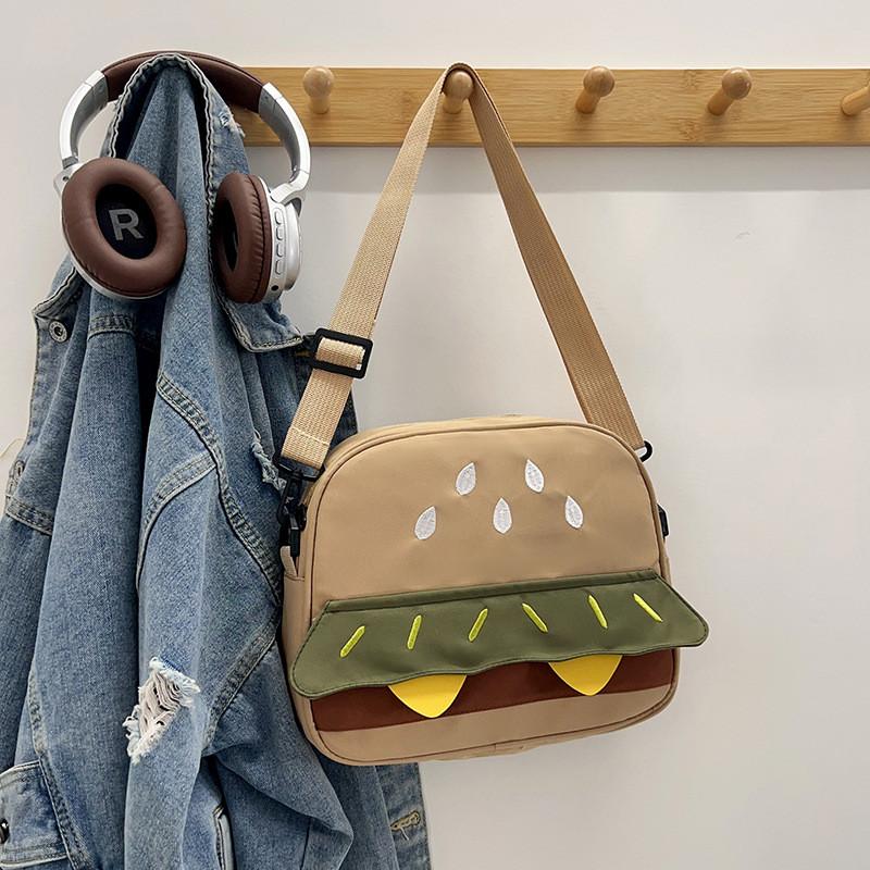 Hamburger Embroidered Cute Girl Crossbody Bag With Zipper For Daily Casual Use