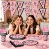 Pink Black Disposable Tablewares Plastic Party Banners New Birthday Party Decor  Party Supplies