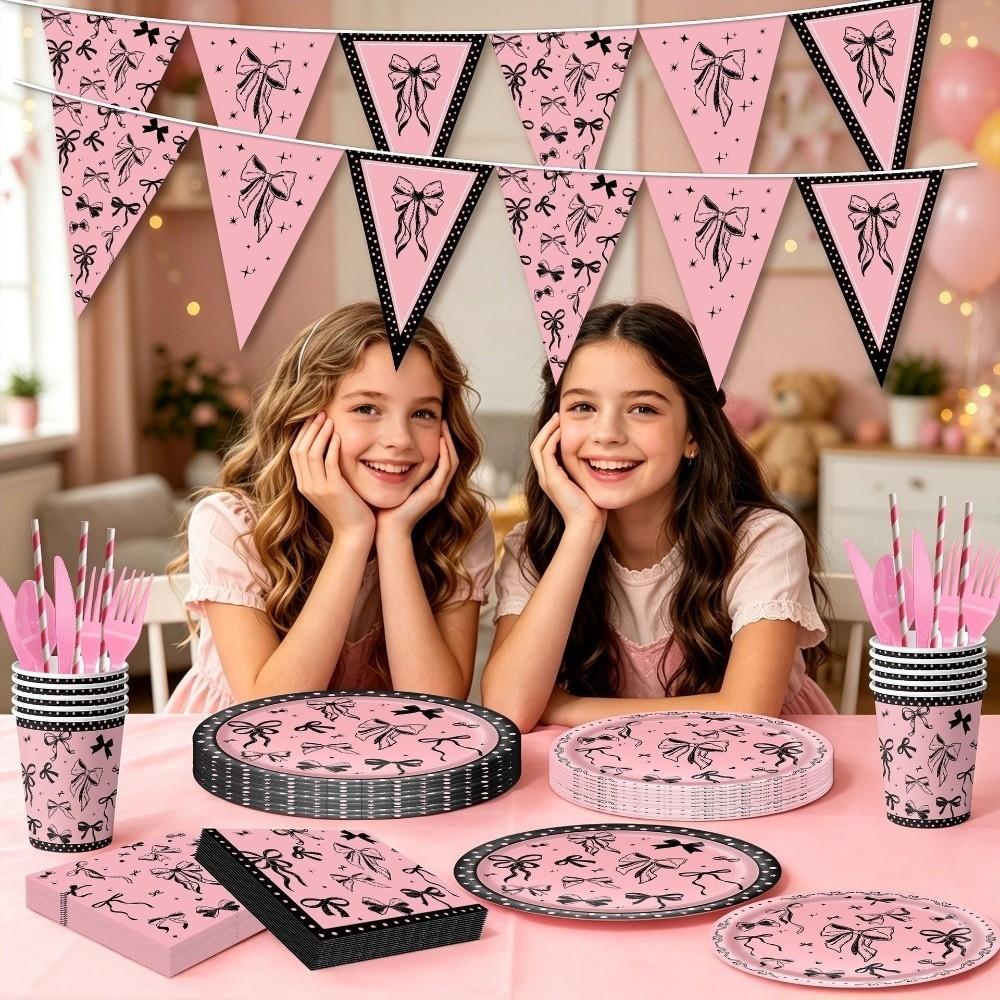 Pink Black Disposable Tablewares Plastic Party Banners New Birthday Party Decor Party Supplies