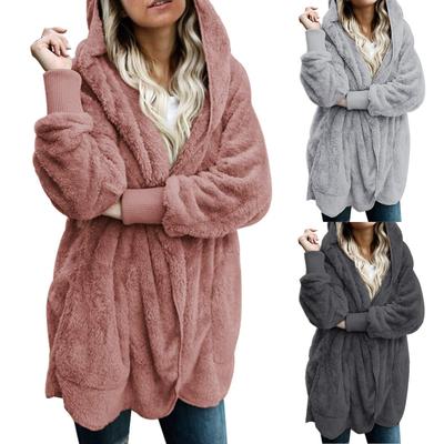 Женский осенне-зимний однотонный кардиган с длинным рукавом, повседневное пальто средней длины с капюшоном