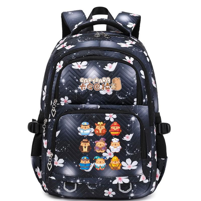 Capybara Print Youth School Backpack Teen Girls Boys Lightweight Multi-Compartment Nylon Bag With Air-Padded Straps
