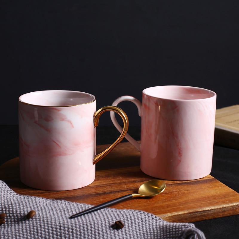 380 Ml Marble Inlaid with Gold Ceramic Coffee Cups Milk Drinking CUPS Office Gifts