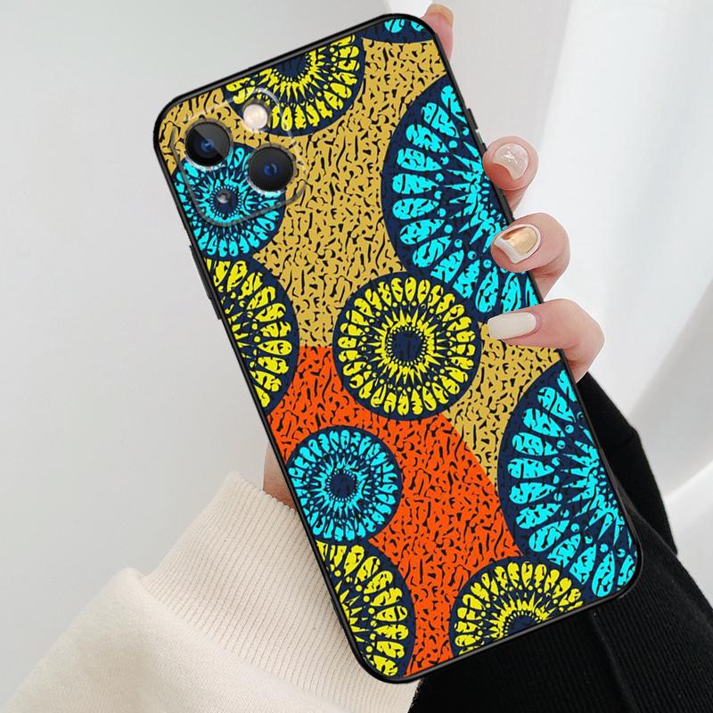 African Wax Pattern Fabric Phone Case For iPhone 11 12 13 14 15 16 Pro XS Max Mini Cover For iPhone X XR Plus Back Case