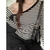 Pure Desire Slanted Shoulder Sexy Striped Off-shoulder Long-sleeved T-shirt Women's Early Autumn New Design Niche Slim Bottoming Top