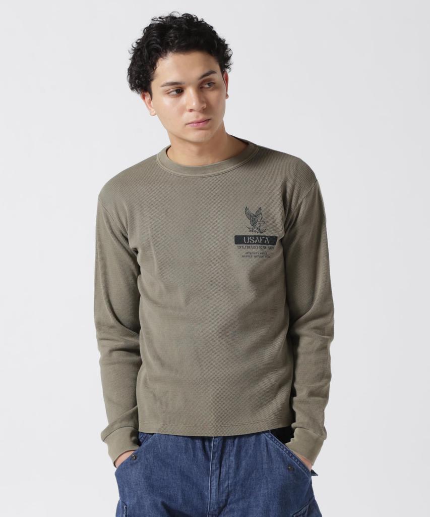 AVIREX Fade Wash Honeycomb Waffle Long Sleeve Size XL Olive T-Shirt, Men's T-Shirt, (310), (Product Code 783-5130010)