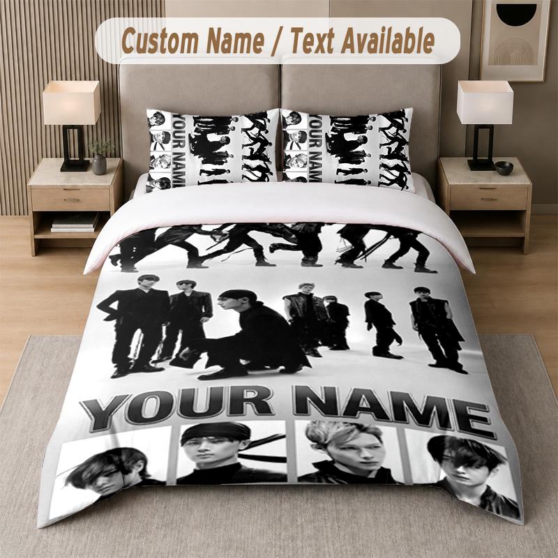 ENHYPEN 3Pcs Bedding Set, Personalized Custom Name Text, 1 Duvet Cover & 2 Pillowcases For Bedroom