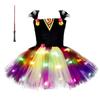 Kids Halloween Cosplay LED Heart Glow Tutu Dress, Color Block Handmade Skirt with Magic Wand Black
