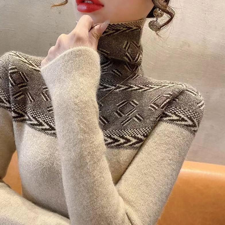 Fashionable Women's Turtleneck Jumper Slim Vintage Long Sleeve Autumn Spring Thin Section Sweaters Inside Basic Knitted Pullovers