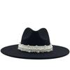 Girl Wool Fedora Hat Hawkins Felt Cap Wide Brim Ladies Trilby Chapeu Feminino Hat Women Pearl Jazz Church Godfather Sombrero Cap