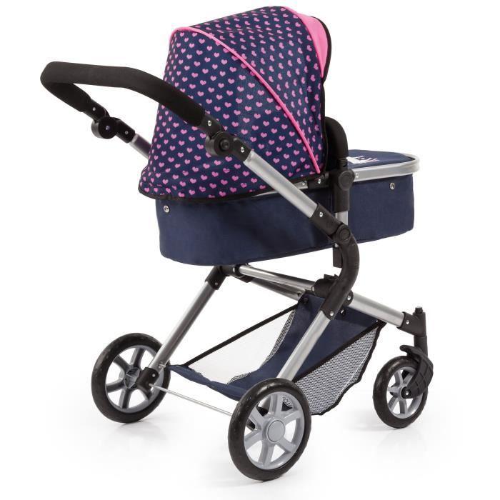 BAYER Landau pour poupée Neo Star licorne bleu et rose avec sac à bandoulière et panier d'achat intégré - convertible poussette