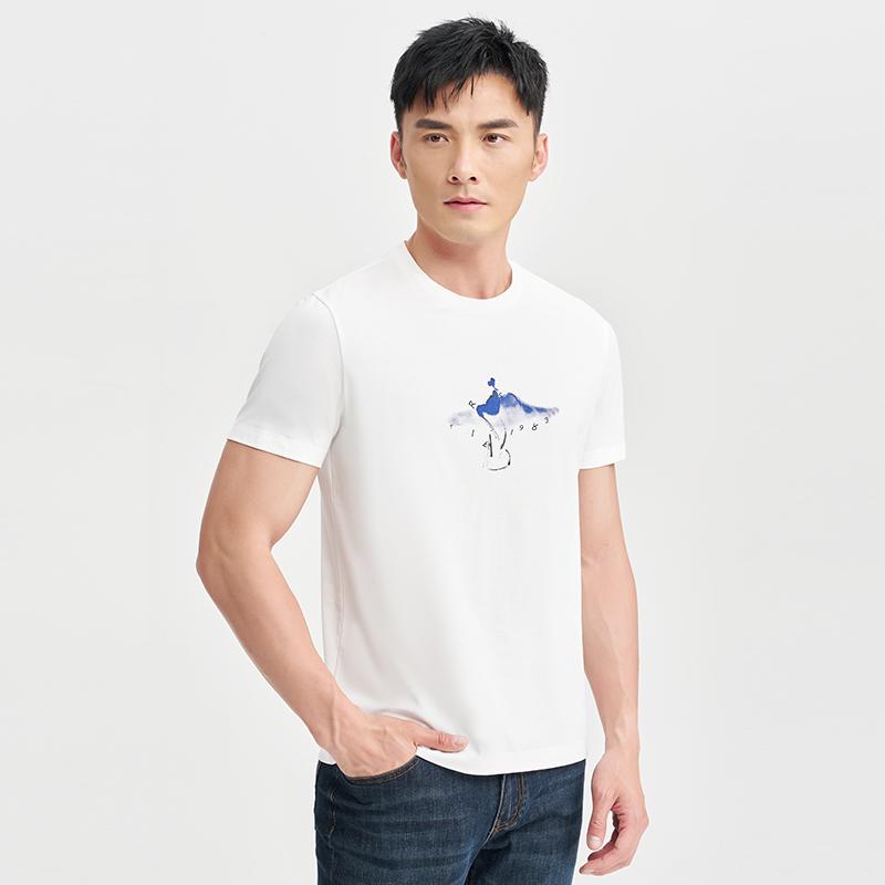 China-Chic Ink Wash Round Neck Two-Color Cotton T-Shirt