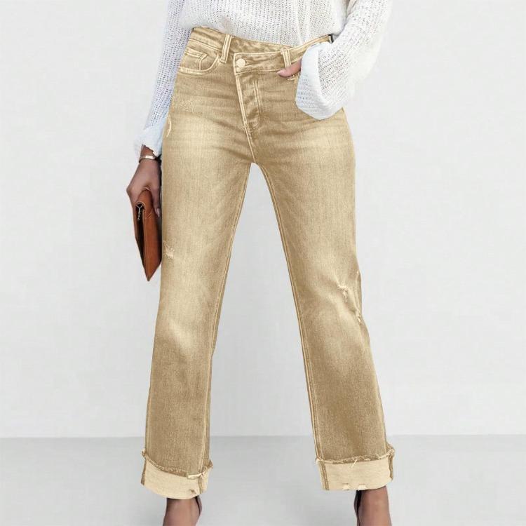 Women Slim Straight High Waist Stretch Denim Jeans Solid Color Pantalones De Mujer