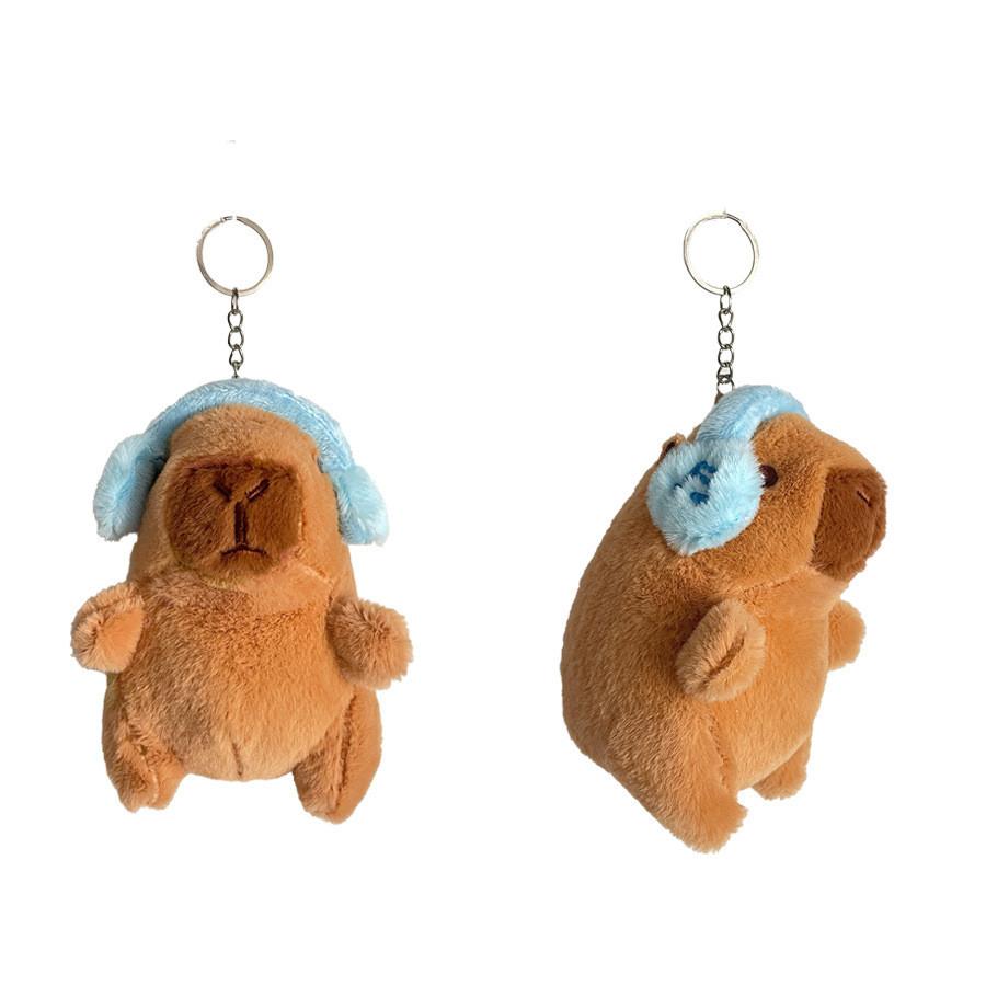 Cute Cartoon Capybara Plush Headphones Keychain With Soft Short Plush Design
