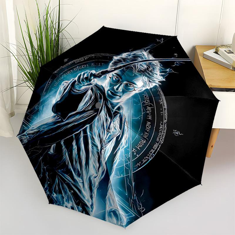 1pc Harry Potter Automatic Folding Umbrella - Compact 8-Rib Design, Durable Plastic & Iron, F104037