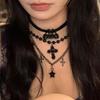 Темная Ночь Шипы Крест Звезды Многослойное Ожерелье-Чокер Spice Girl Черное Кожаное Ожерелье