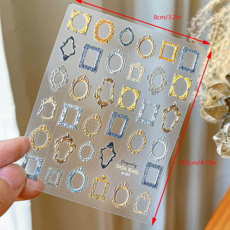 Винтажная рамка для фотографий, бордюр Boho 5D, мягкие рельефные рельефы, самоклеящиеся наклейки для дизайна ногтей, 3D-наклейки для ногтей