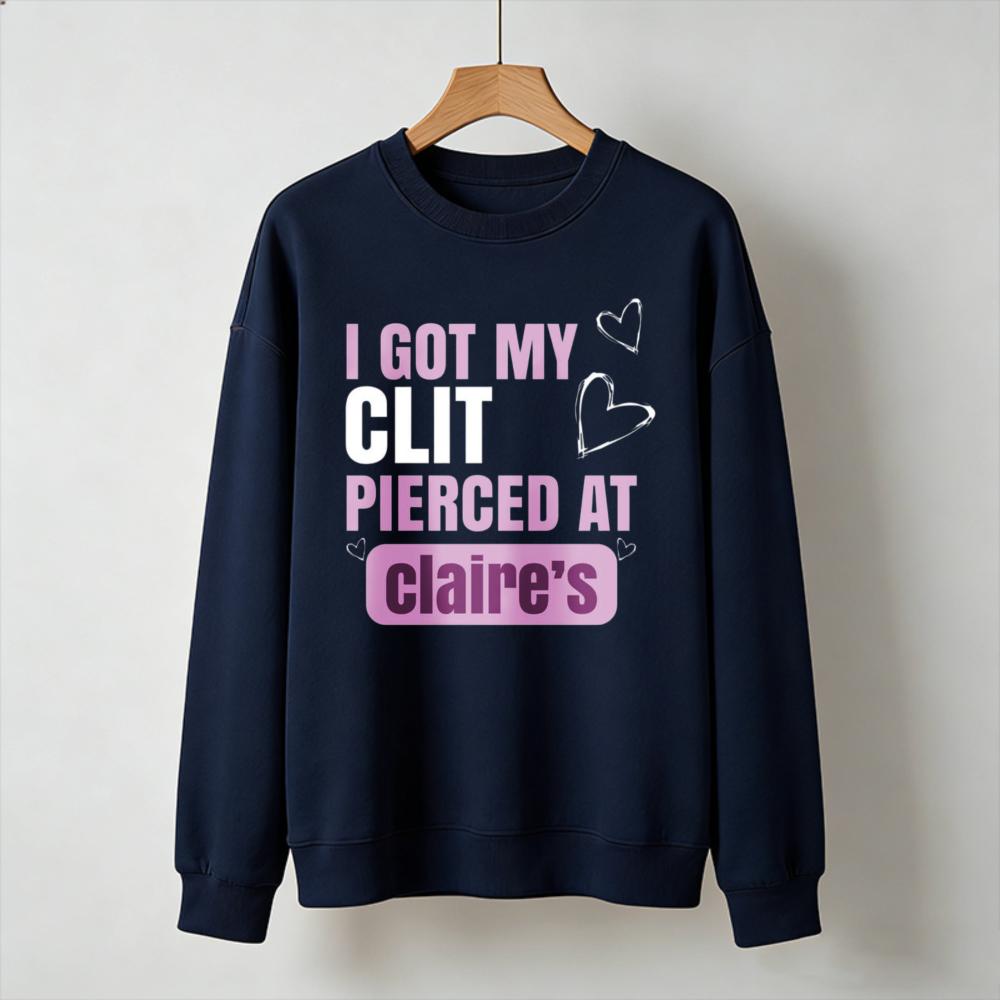 Мне прокололи клитор в Claire’s Розовое сердце Графический свитшот Смешной принт-слоган Пуловер Новинка Уличная одежда Повседневный свитшот