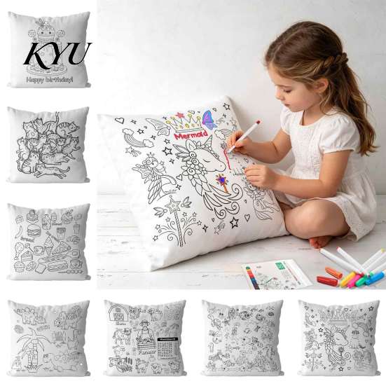 Parent Child Interaction Tools DIY Coloring Cushion Cover, Color Your Own Throw Pillow 18 x Washable Drawing Pillowcases Inches Case for Kids